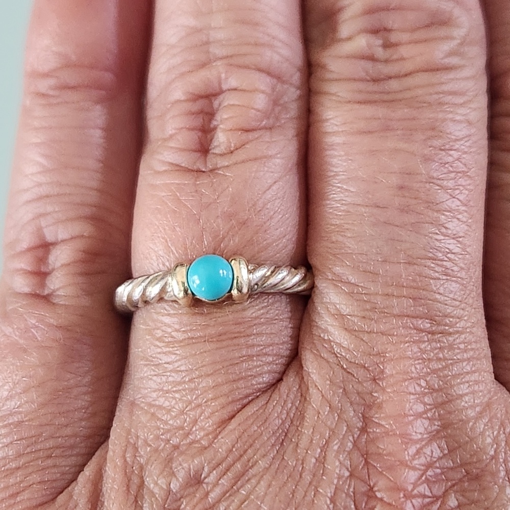 David Yurman Sterling Silver, Gold, Turquoise Metro Cable Ring, Size 6, preloved - Picture 2 of 8